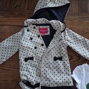 London Fog 2t Black and White Polka Dot Hooded Rain Coat